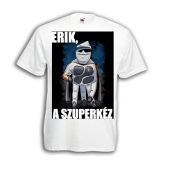 Szuperkéz Póló, Elől minta, hátul üres fehér